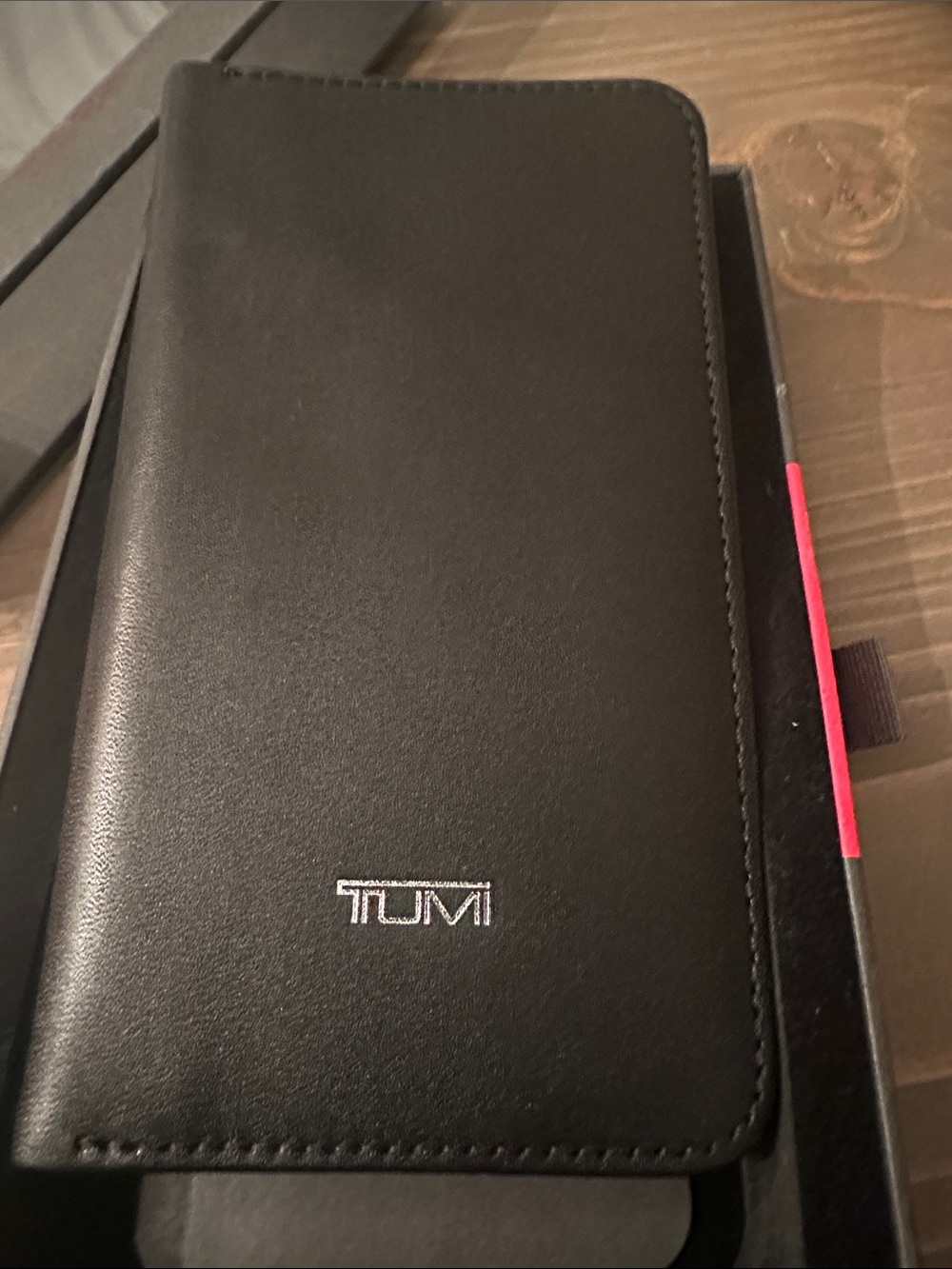 Tumi Black Leather Tablet Folio with Silver Logo